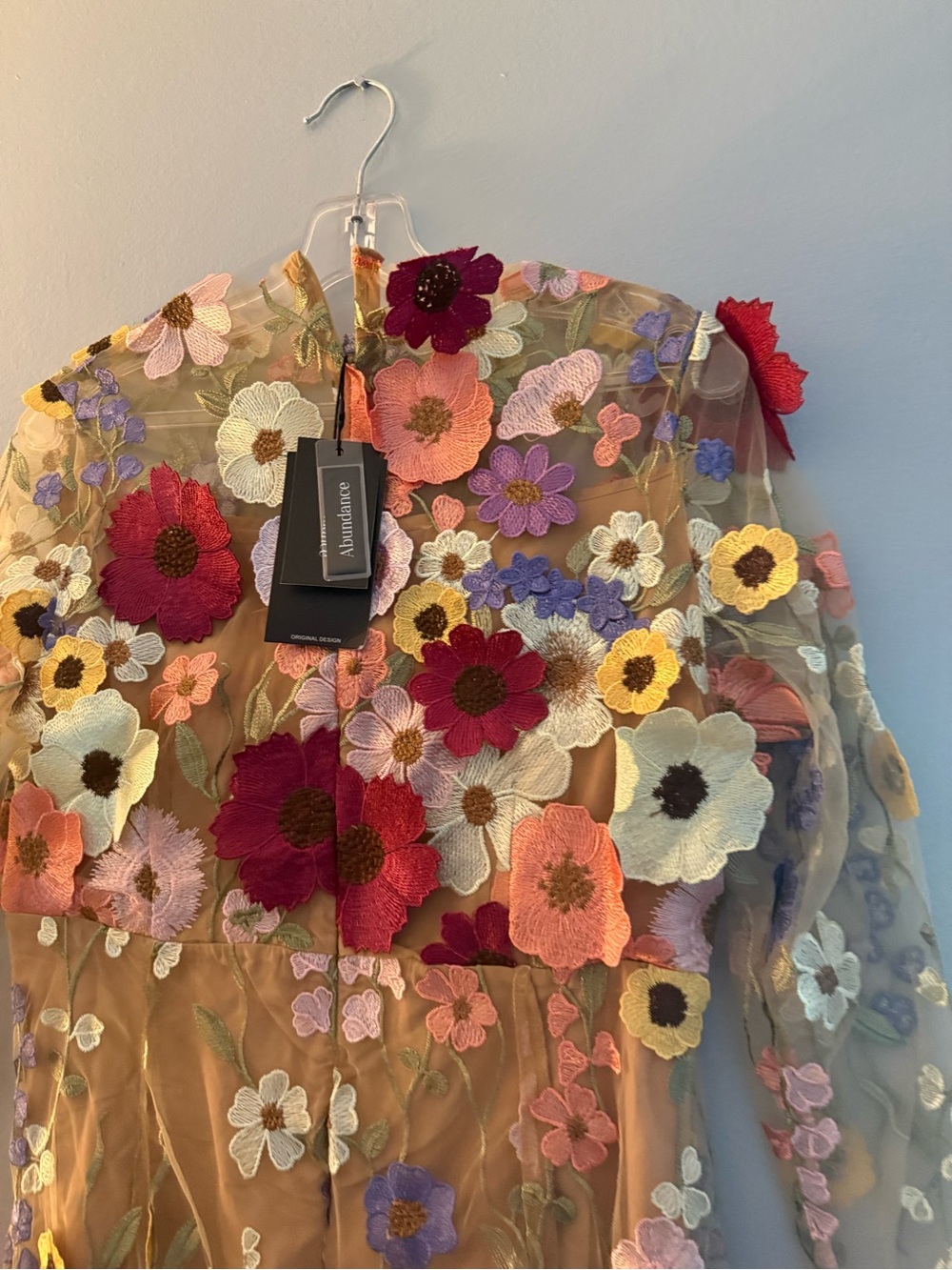 Embroidered Floral Sheer Maxi Dress – Multicolor on Nude - Picture 6 of 8